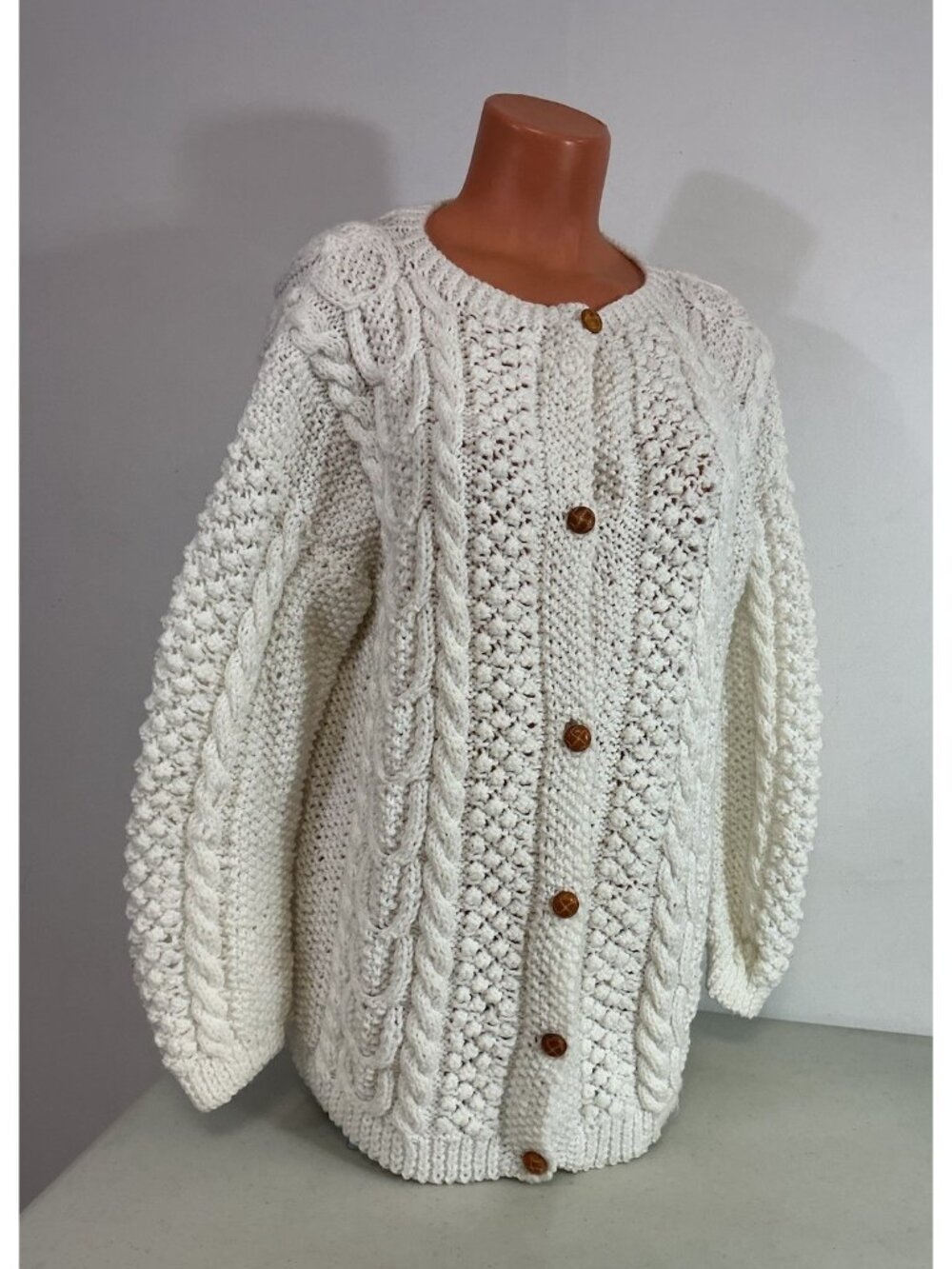 Vintage Handknit Wool Cardigan Sweater Wooden Buttons Womens XL - Picture 4 of 6